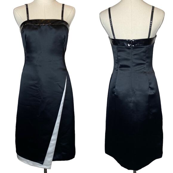 Vintage Luxe by Sheila Yen Black Satin A-Line Asymmetrical Cocktail Dress size 4 - Picture 1 of 8